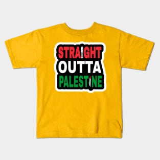 Straight Outta Palestine - Handala and Map - Sticker - Back Kids T-Shirt